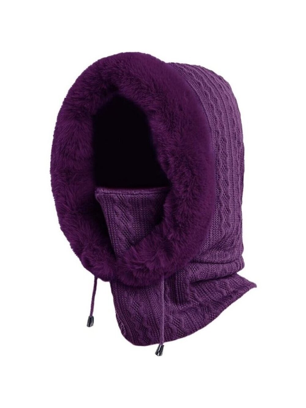 Women Purple Polyester Warm Thick Fluff Beanie Adult Neck Face Winter Balaclava